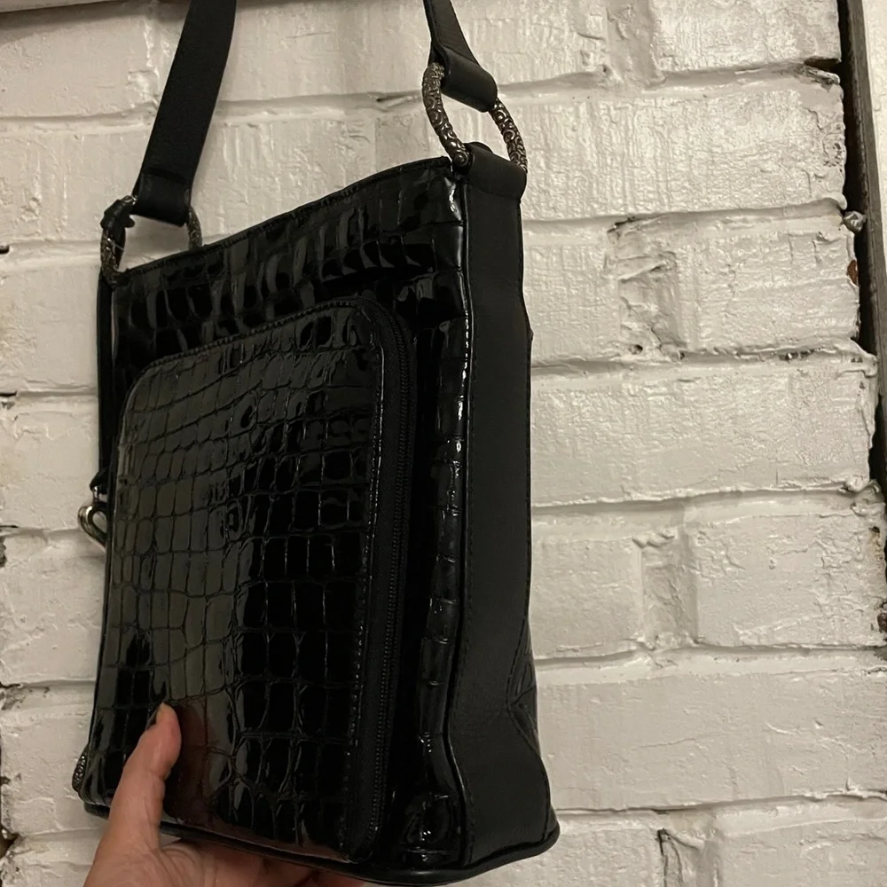 Brighton Black Embossed Patent Leather Shoulder Bag - Picture 3 of 11